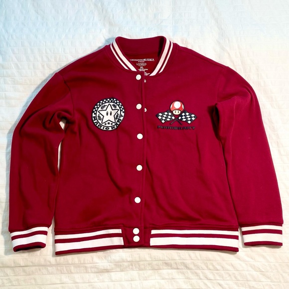 Girls Hybrid Apparel Nintendo MARIOKART Red and White Varsity Jacket (XL) - Picture 2 of 8
